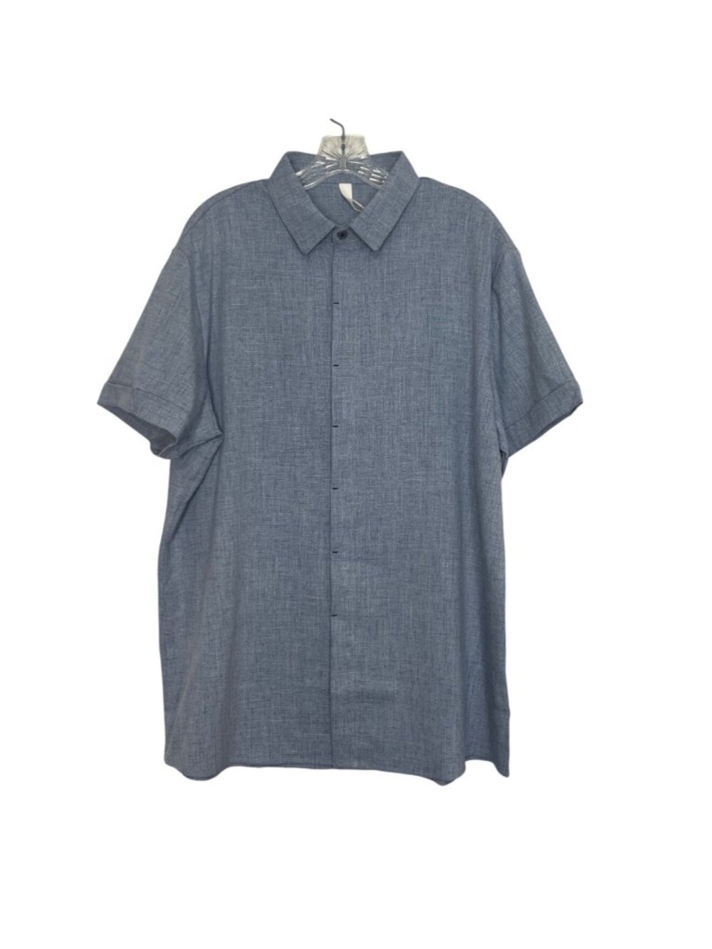Letsee Linen Blend Button Up Shirt Mens XL Blue Lightweight Fabric Short Sleeve